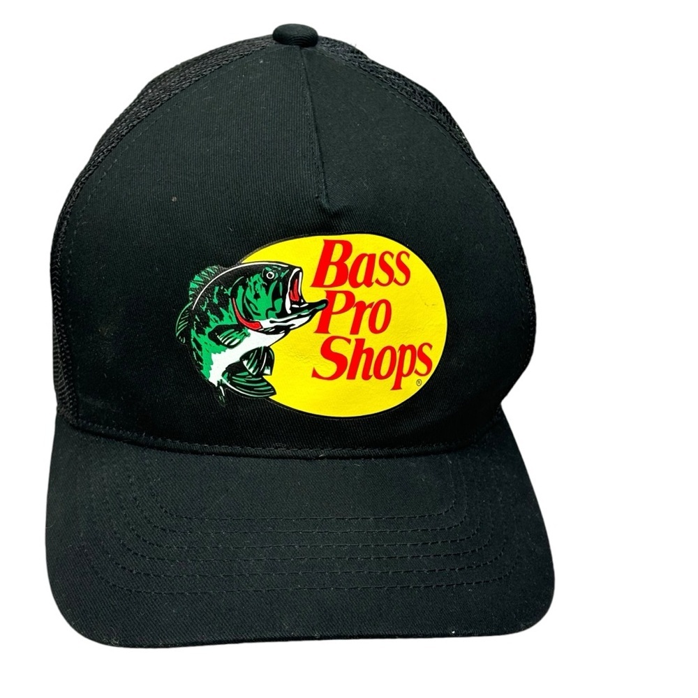 New Bass Pro Shop Mesh Back Snap Back Cap Black Embroidered Logo on Front